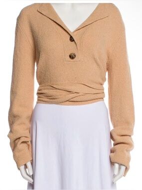 Nanushka Tan V-Neck Sweater with Wrap Design